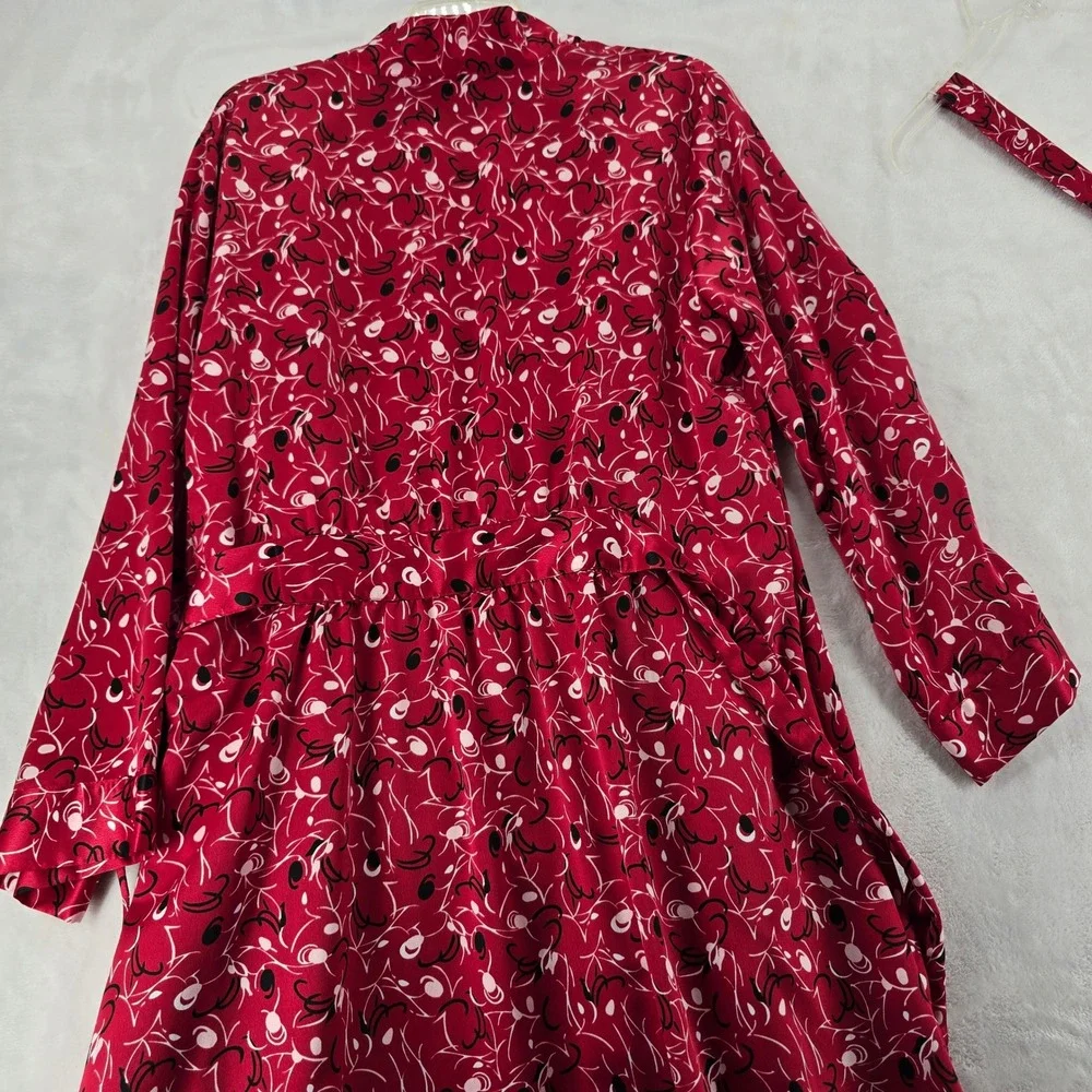 Cabernet Robe Nightgown Set Womens M Red Black White Abstract Floral 2 Piece